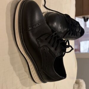 Stafford Black Leather Kids Dress Shoes with White Sole
